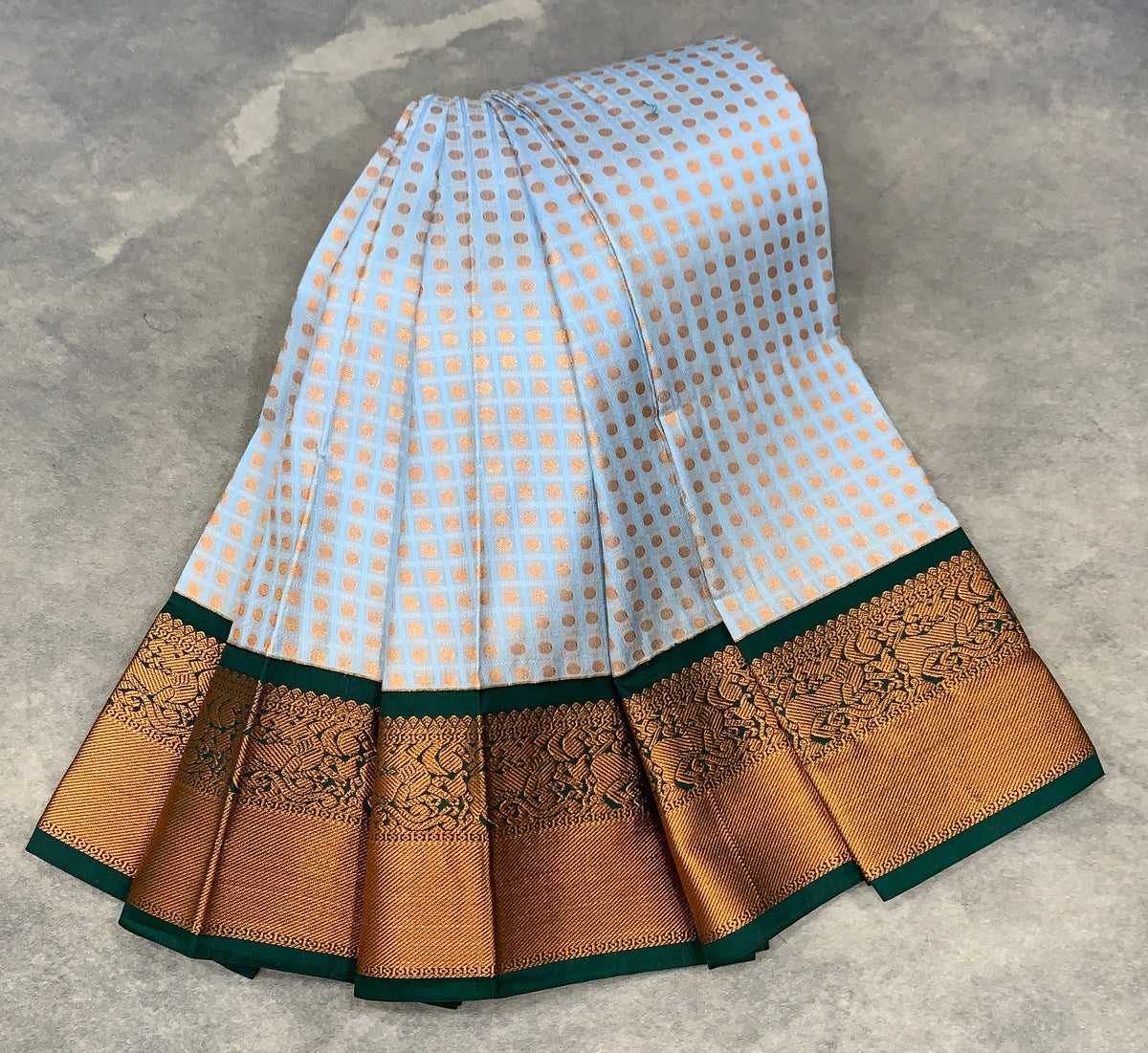Soft Silk Casual Saree Ice Blue Colour with Green and Copper Zari Border