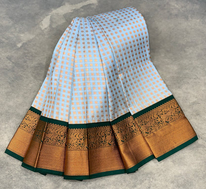 Soft Silk Casual Saree Ice Blue Colour with Green and Copper Zari Border