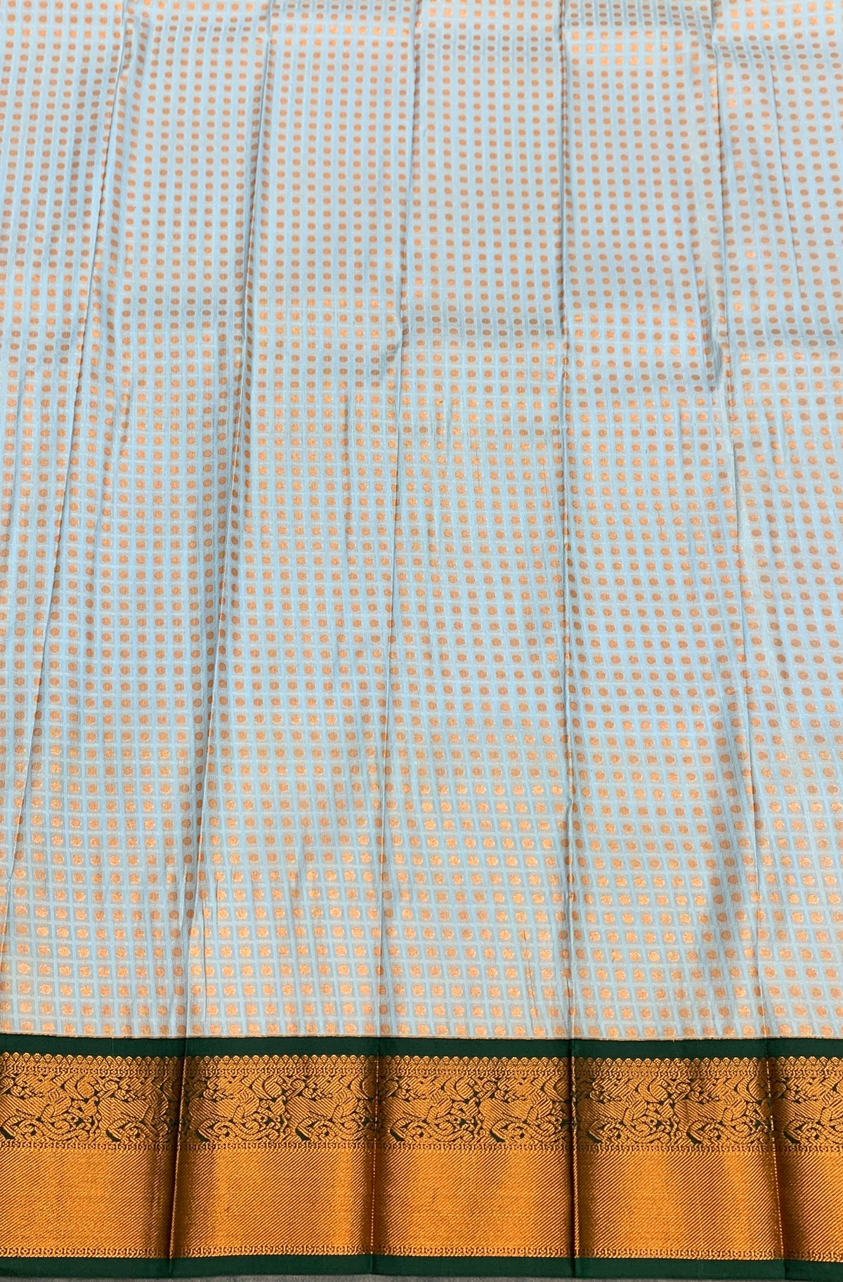 Soft Silk Casual Saree Ice Blue Colour with Green and Copper Zari Border