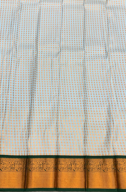 Soft Silk Casual Saree Ice Blue Colour with Green and Copper Zari Border