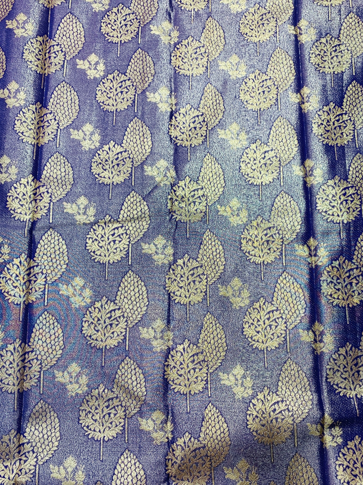 Vegan Silk Saree shade Blue Colour with Sliver Border with Peacock design