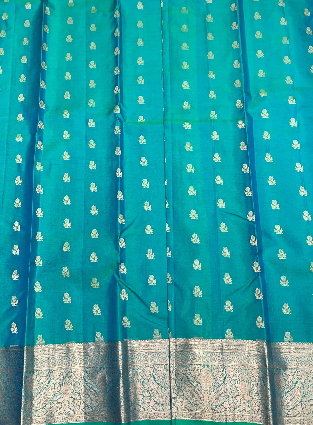 Pure Kanchipuram Silk Saree Sapphire Colour with Golden zari Border