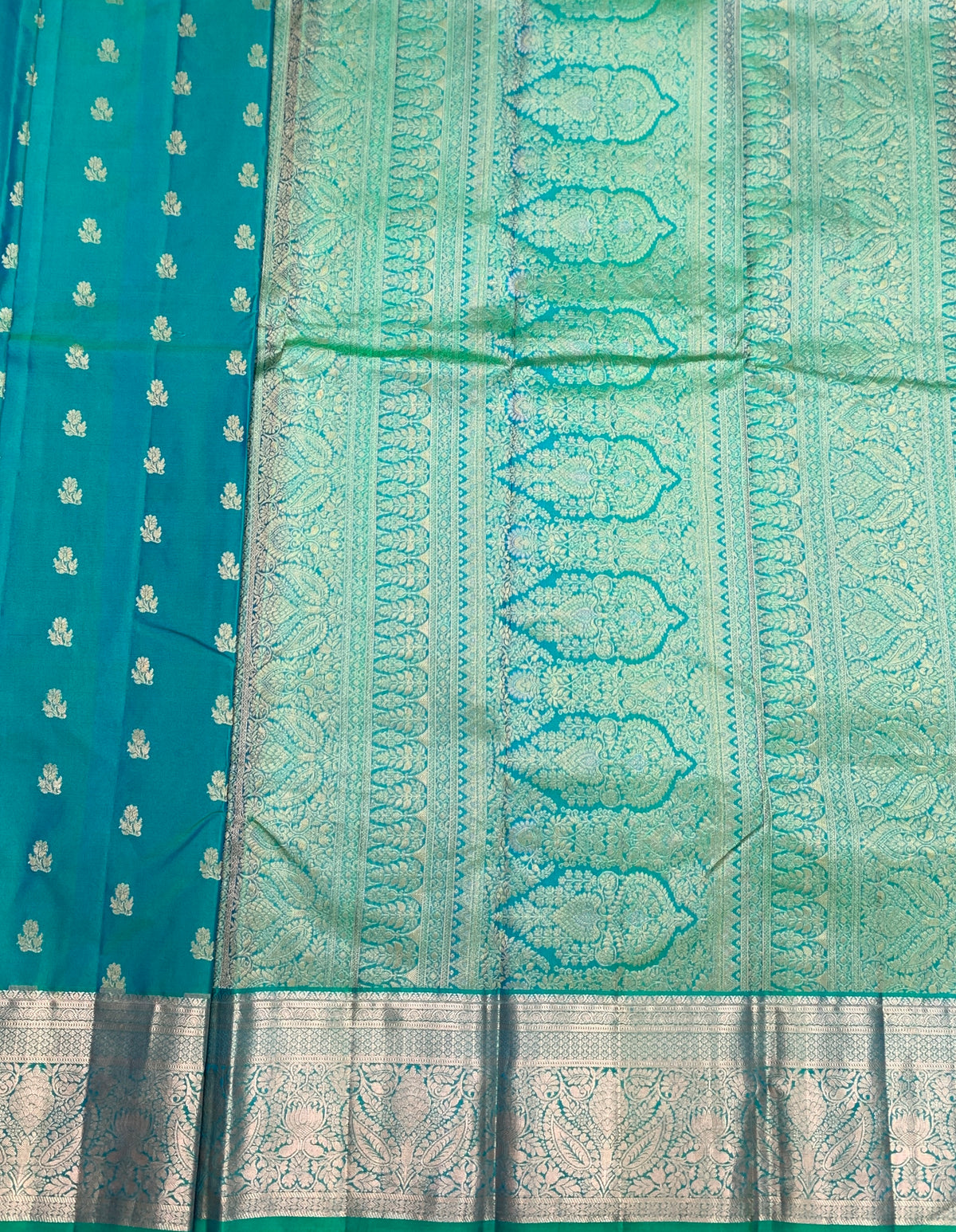 Pure Kanchipuram Silk Saree Sapphire Colour with Golden zari Border