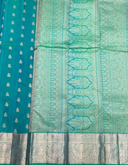 Pure Kanchipuram Silk Saree Sapphire Colour with Golden zari Border