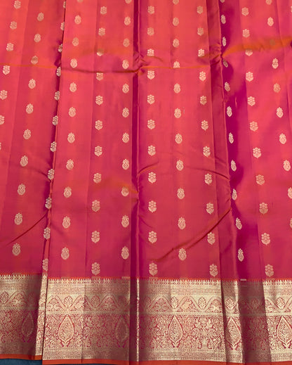 Pure Kanchipuram Silk Saree Peach Colour with Golden zari Border