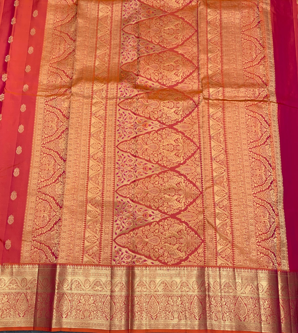 Pure Kanchipuram Silk Saree Peach Colour with Golden zari Border
