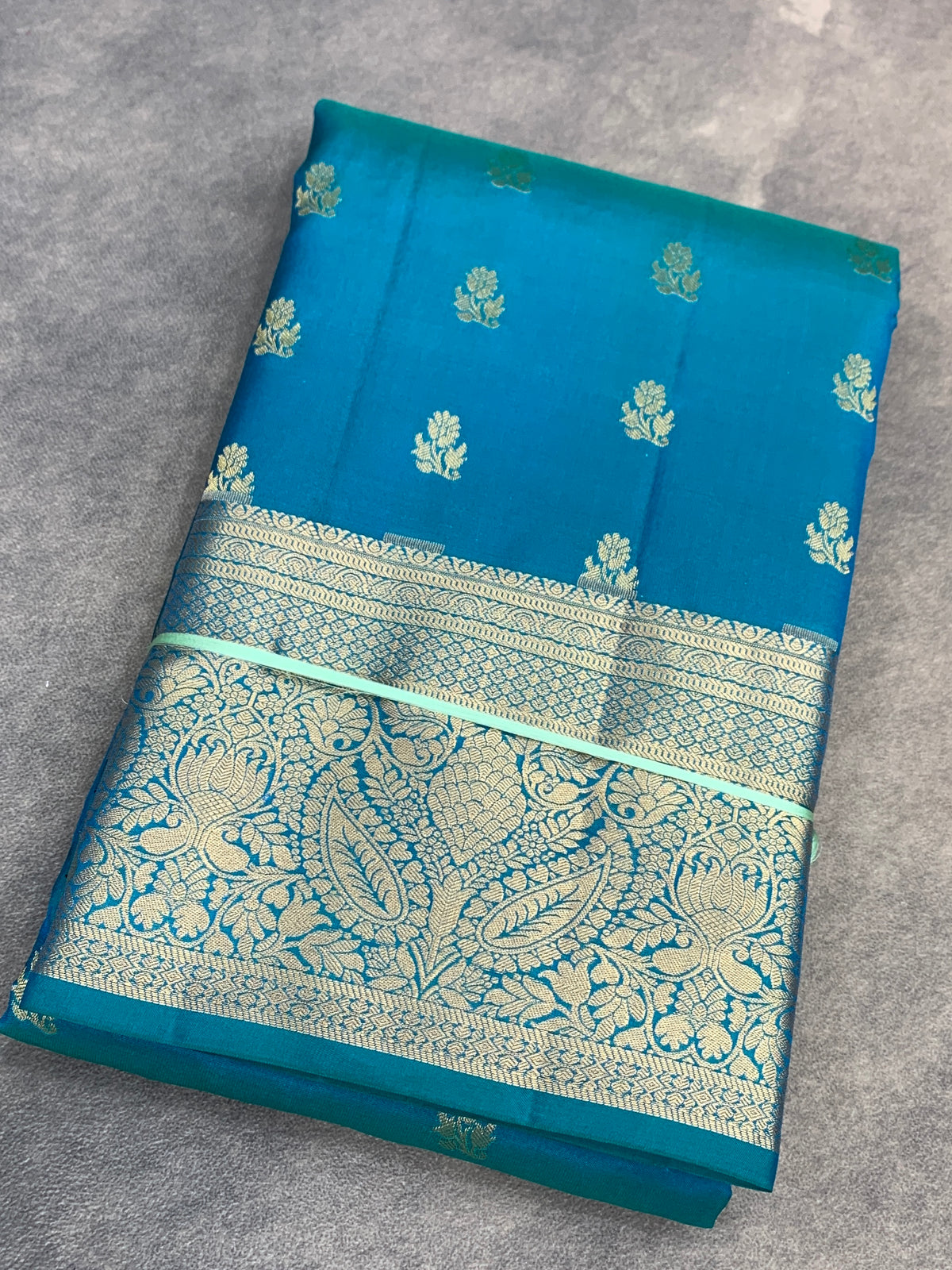 Pure Kanchipuram Silk Saree Sky Blue Colour with Golden zari Border