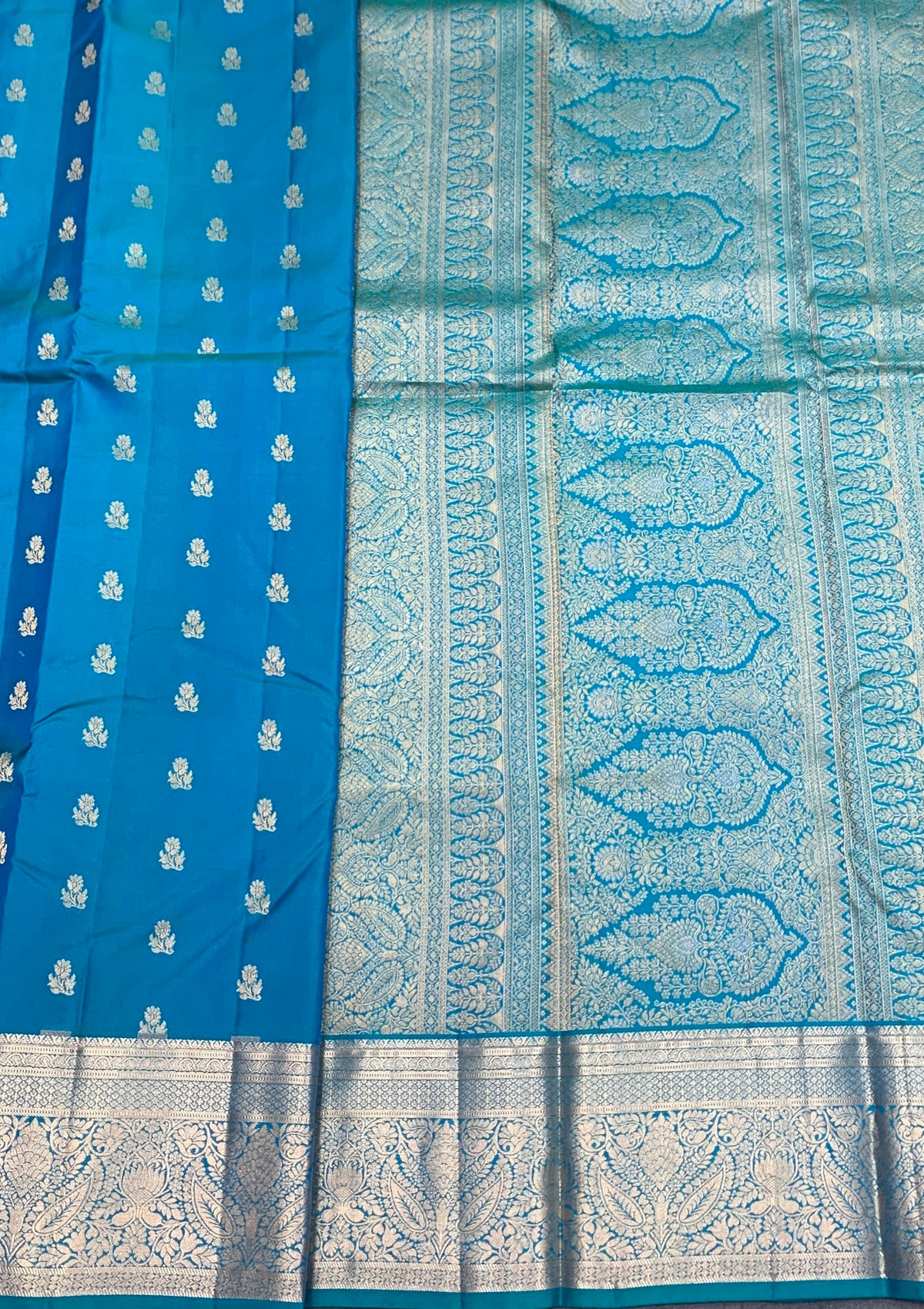 Pure Kanchipuram Silk Saree Sky Blue Colour with Golden zari Border