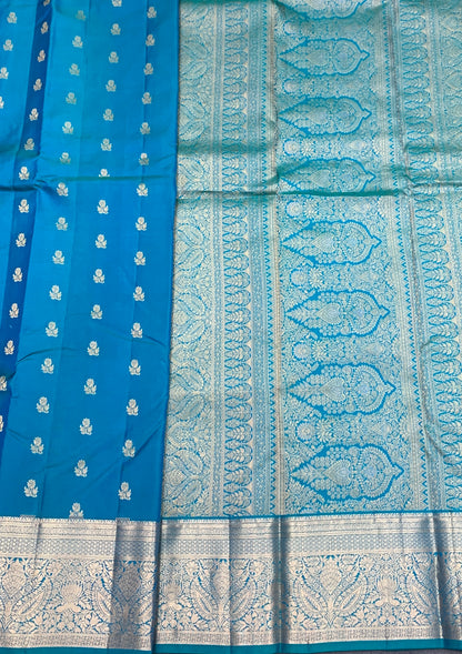 Pure Kanchipuram Silk Saree Sky Blue Colour with Golden zari Border