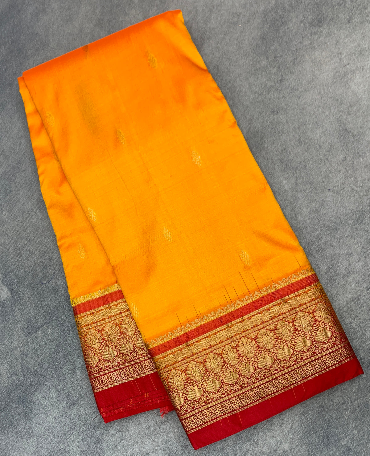 Pure Kanchipuram Silk Mango Yellow Colour with Red Colour Border