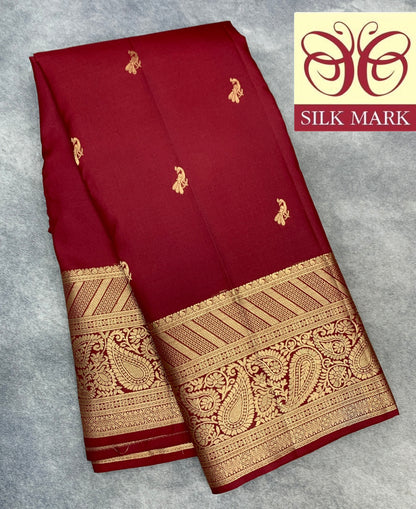 Pure Kanchipuram Silk Saree Maroon Colour with Golden zari Border