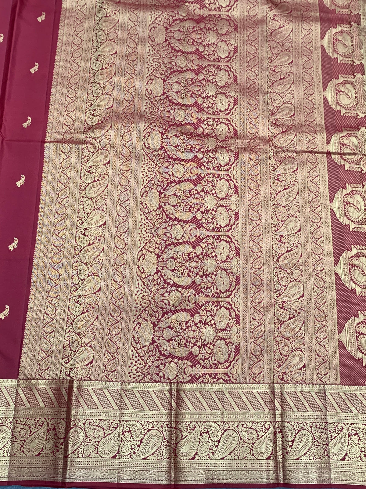 Pure Kanchipuram Silk Saree Maroon Colour with Golden zari Border