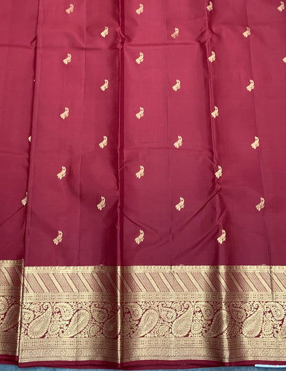Pure Kanchipuram Silk Saree Maroon Colour with Golden zari Border