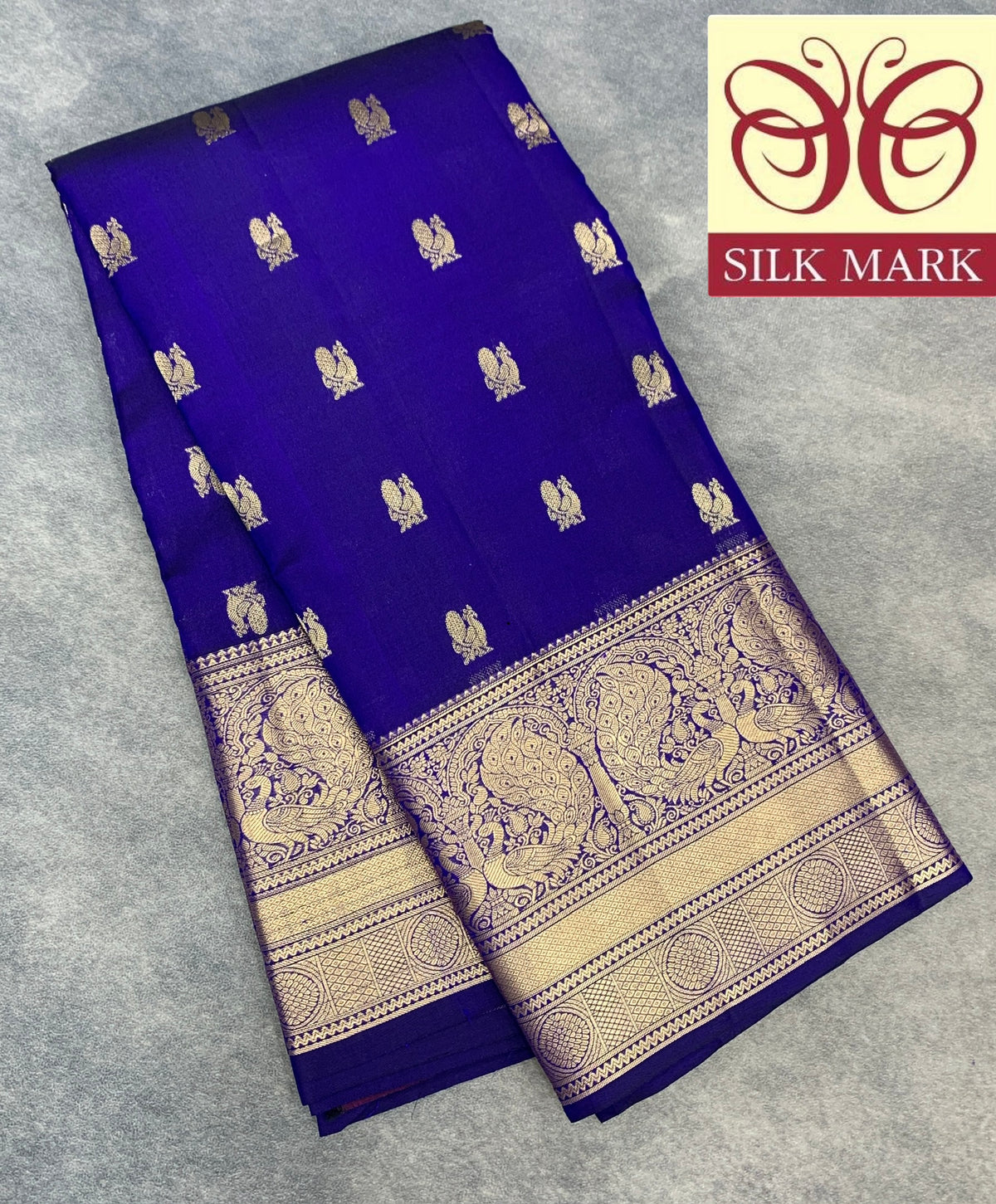 Pure Kanchipuram Silk Saree Violet Colour with Golden zari Border