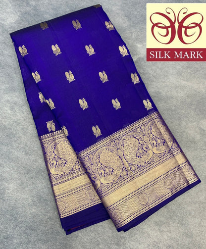 Pure Kanchipuram Silk Saree Violet Colour with Golden zari Border