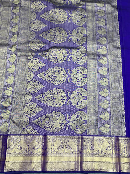 Pure Kanchipuram Silk Saree Violet Colour with Golden zari Border (