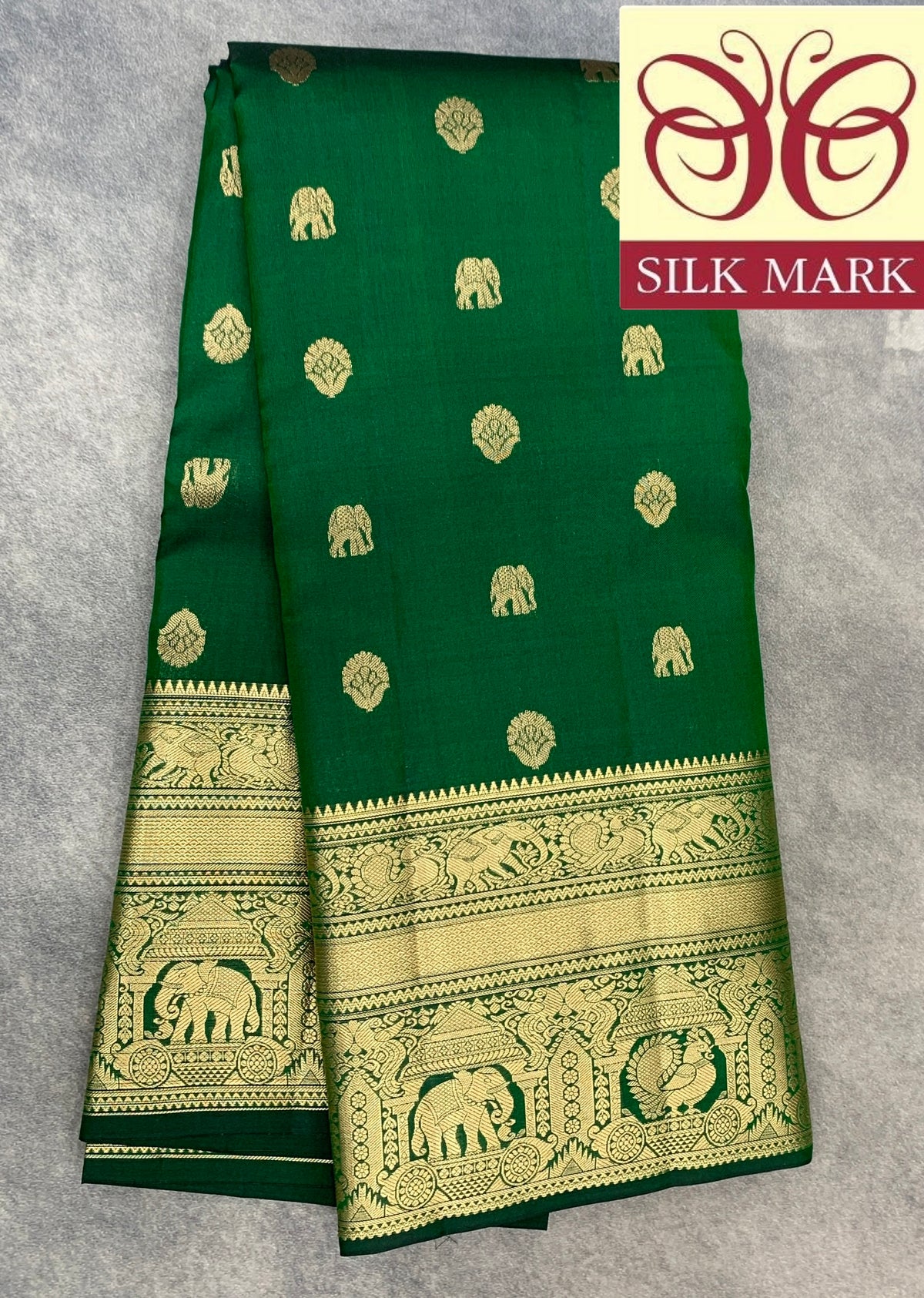 Pure Kanchipuram Silk Saree Emerald Green Colour with Golden zari Border