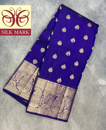Pure Kanchipuram Silk Saree Violet Colour with Golden zari Border
