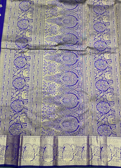 Pure Kanchipuram Silk Saree Violet Colour with Golden zari Border