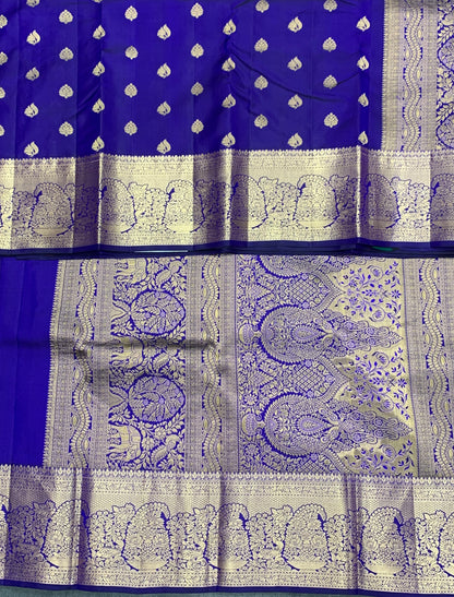 Pure Kanchipuram Silk Saree Violet Colour with Golden zari Border