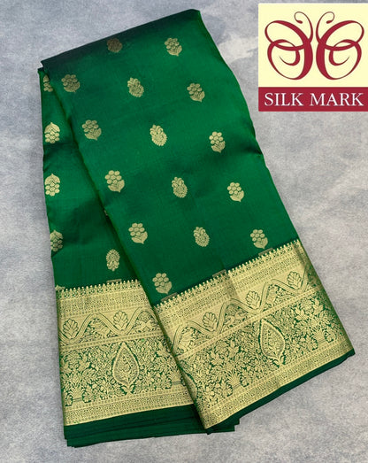 Pure Kanchipuram Silk Saree Emerald Green Colour with Golden zari Border