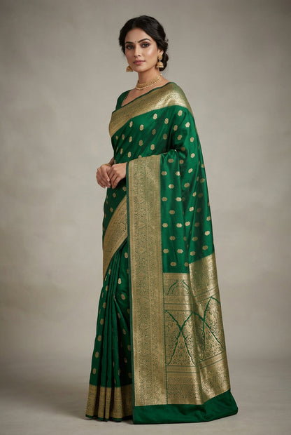 Pure Kanchipuram Silk Saree Emerald Green Colour with Golden zari Border