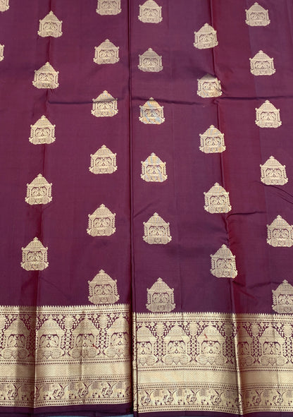 Pure Kanchipuram Silk Saree Maroon Colour with Golden zari Border