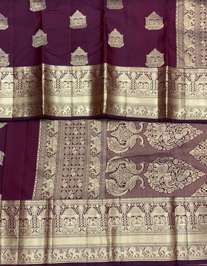 Pure Kanchipuram Silk Saree Maroon Colour with Golden zari Border