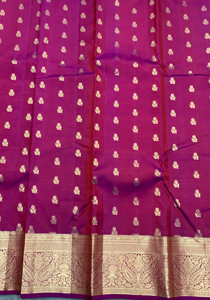 Pure Kanchipuram Silk Saree Magenta Colour with Golden zari Border