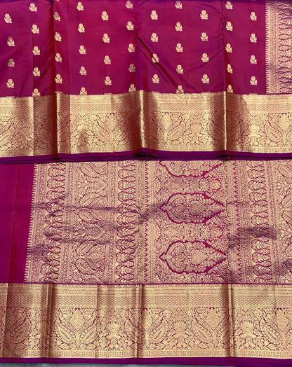 Pure Kanchipuram Silk Saree Magenta Colour with Golden zari Border