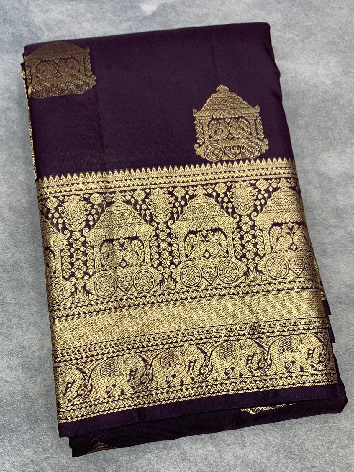 Pure Kanchipuram Silk Saree Brown Colour with Golden zari Border