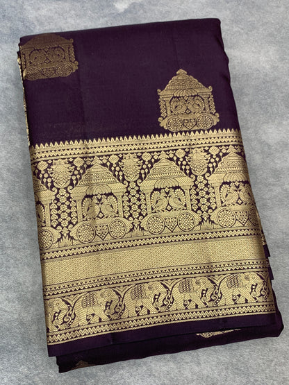 Pure Kanchipuram Silk Saree Brown Colour with Golden zari Border