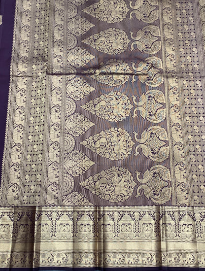 Pure Kanchipuram Silk Saree Brown Colour with Golden zari Border