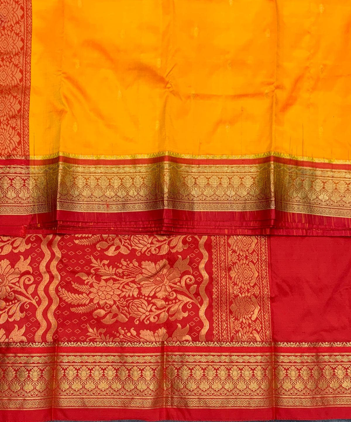 Pure Kanchipuram Silk Mango Yellow Colour with Red Colour Border