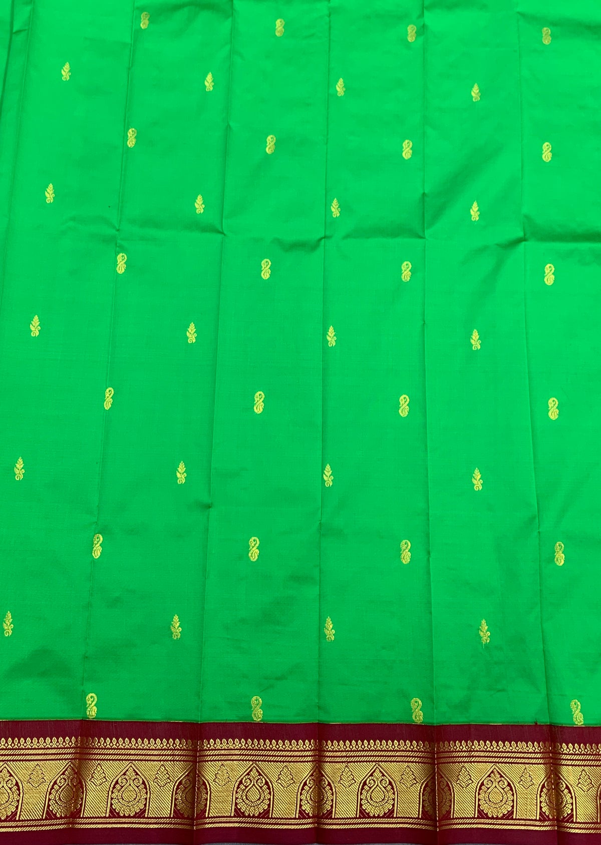 Semi Silk Saree Light Green Colour with Maroon and Gold Zari Border