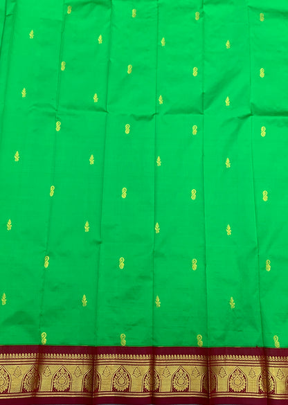 Semi Silk Saree Light Green Colour with Maroon and Gold Zari Border
