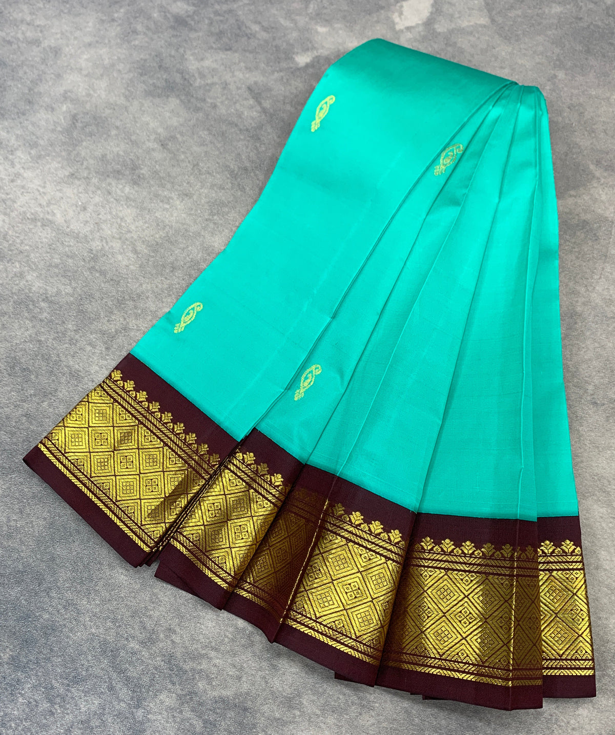 Semi Silk Saree Sapphire Colour with Brown and Gold Zari Border