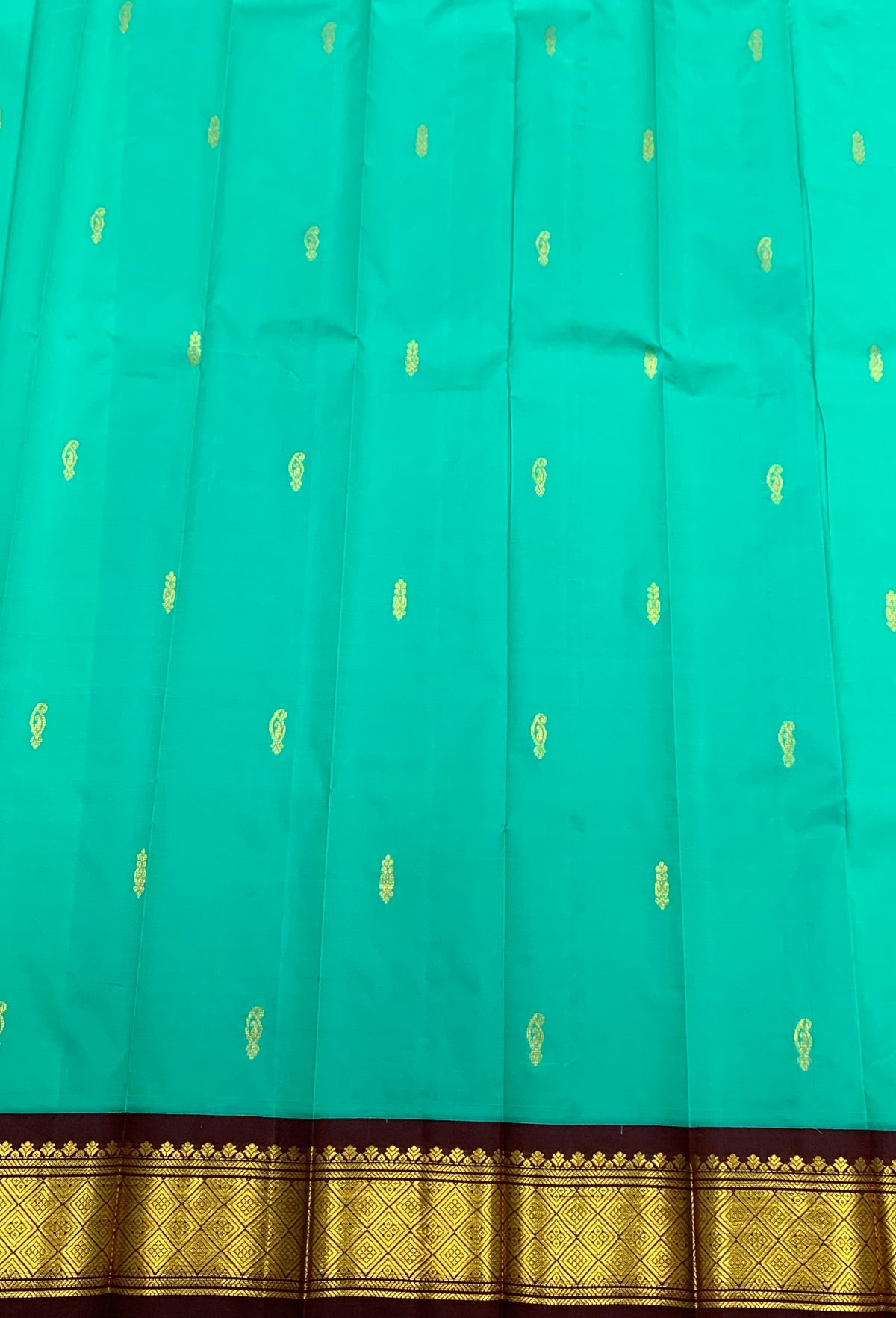 Semi Silk Saree Sapphire Colour with Brown and Gold Zari Border