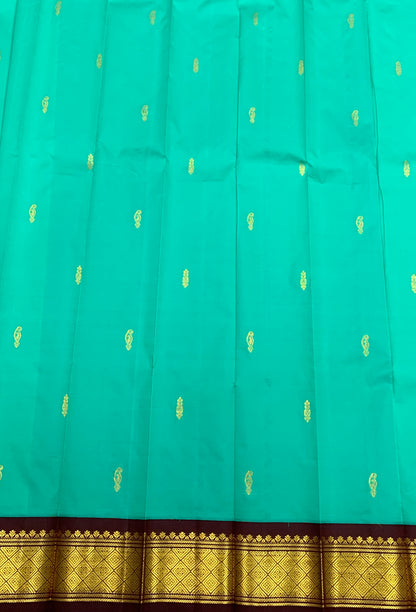 Semi Silk Saree Sapphire Colour with Brown and Gold Zari Border