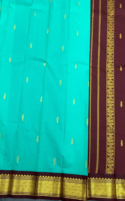 Semi Silk Saree Sapphire Colour with Brown and Gold Zari Border
