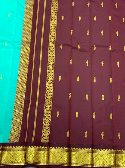 Semi Silk Saree Sapphire Colour with Brown and Gold Zari Border