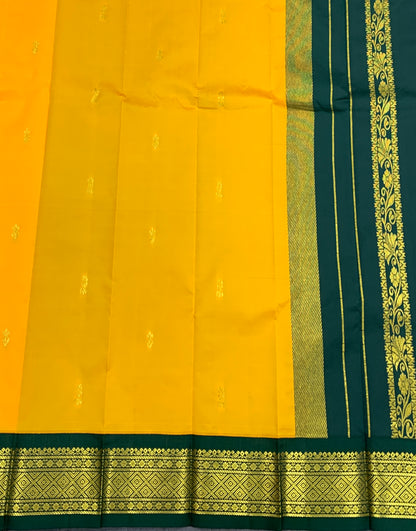 Semi Silk Saree Yellow Colour with Green and Gold Zari Border