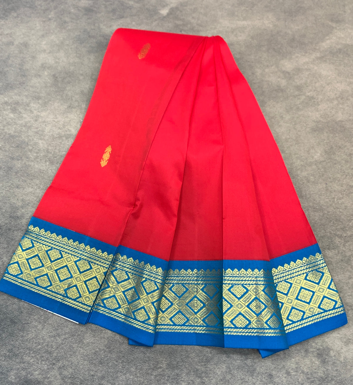 Semi Silk Saree Red Colour with Sapphire and Gold Zari Border