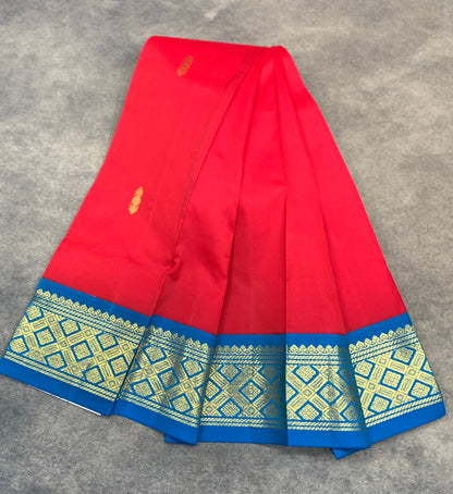 Semi Silk Saree Red Colour with Sapphire and Gold Zari Border