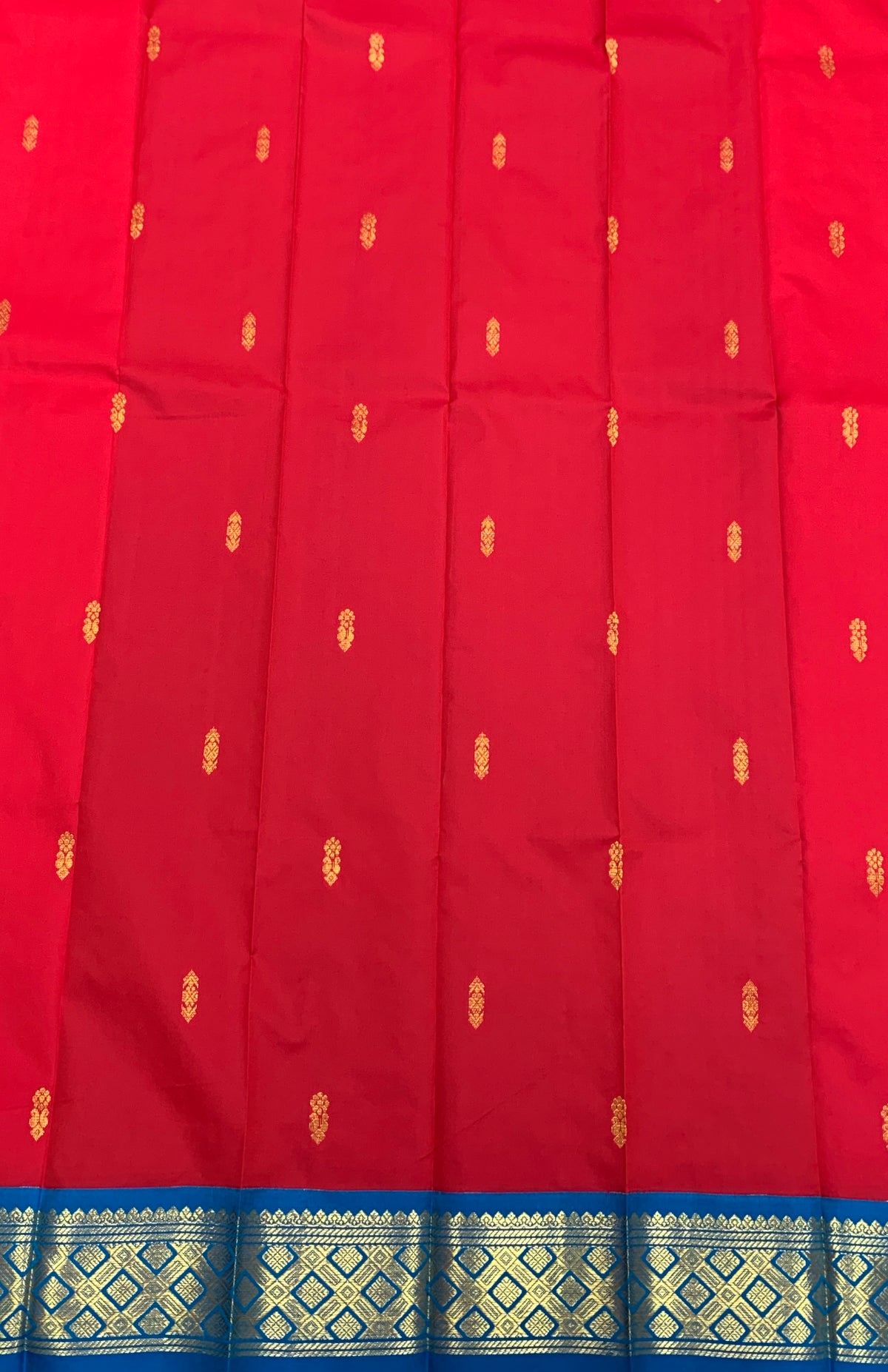 Semi Silk Saree Red Colour with Sapphire and Gold Zari Border
