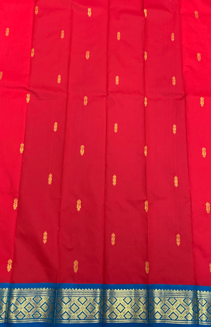 Semi Silk Saree Red Colour with Sapphire and Gold Zari Border