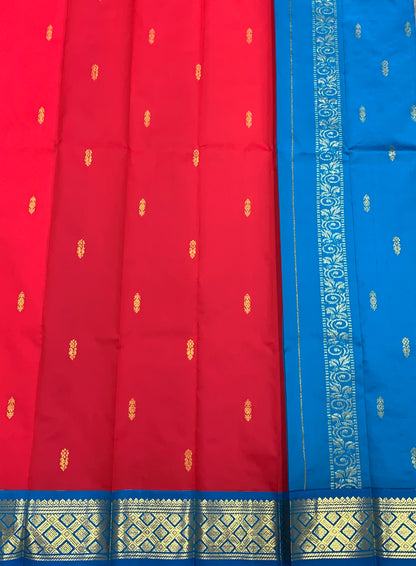 Semi Silk Saree Red Colour with Sapphire and Gold Zari Border
