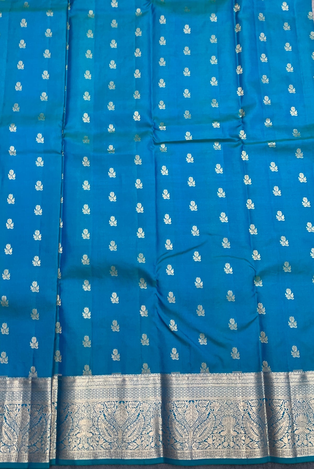 Pure Kanchipuram Silk Saree Sky Blue Colour with Golden zari Border