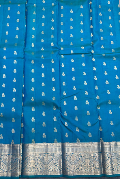 Pure Kanchipuram Silk Saree Sky Blue Colour with Golden zari Border
