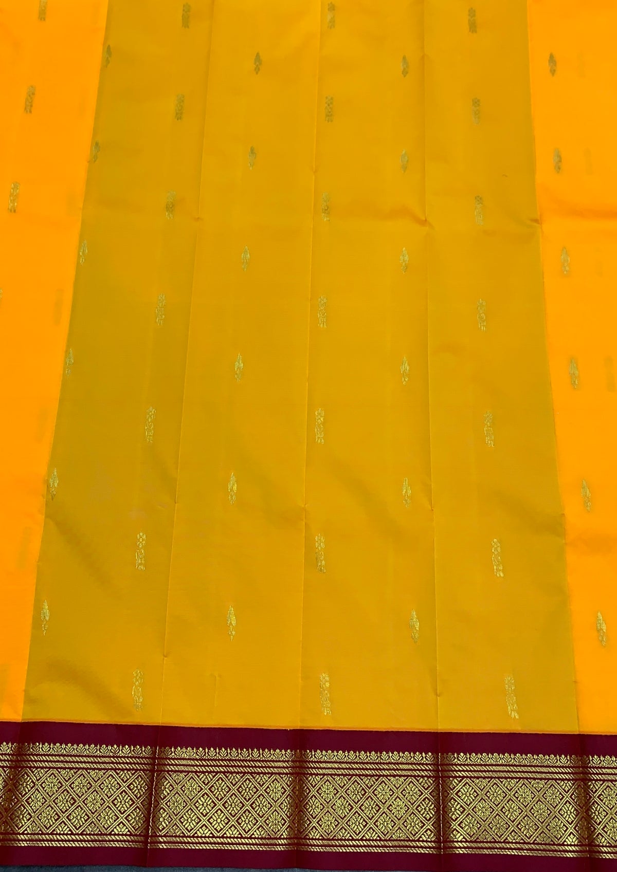 Semi Silk Saree Mango Yellow Colour with Brown and Gold Zari Border
